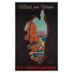 Vintage Allez en Corse CGT c1950s Corsica French Travel Poster, Edouard Collin