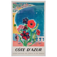 Vintage Cote d'Azur 1947 SNCF French Railway Travel Advertising Poster, Jal