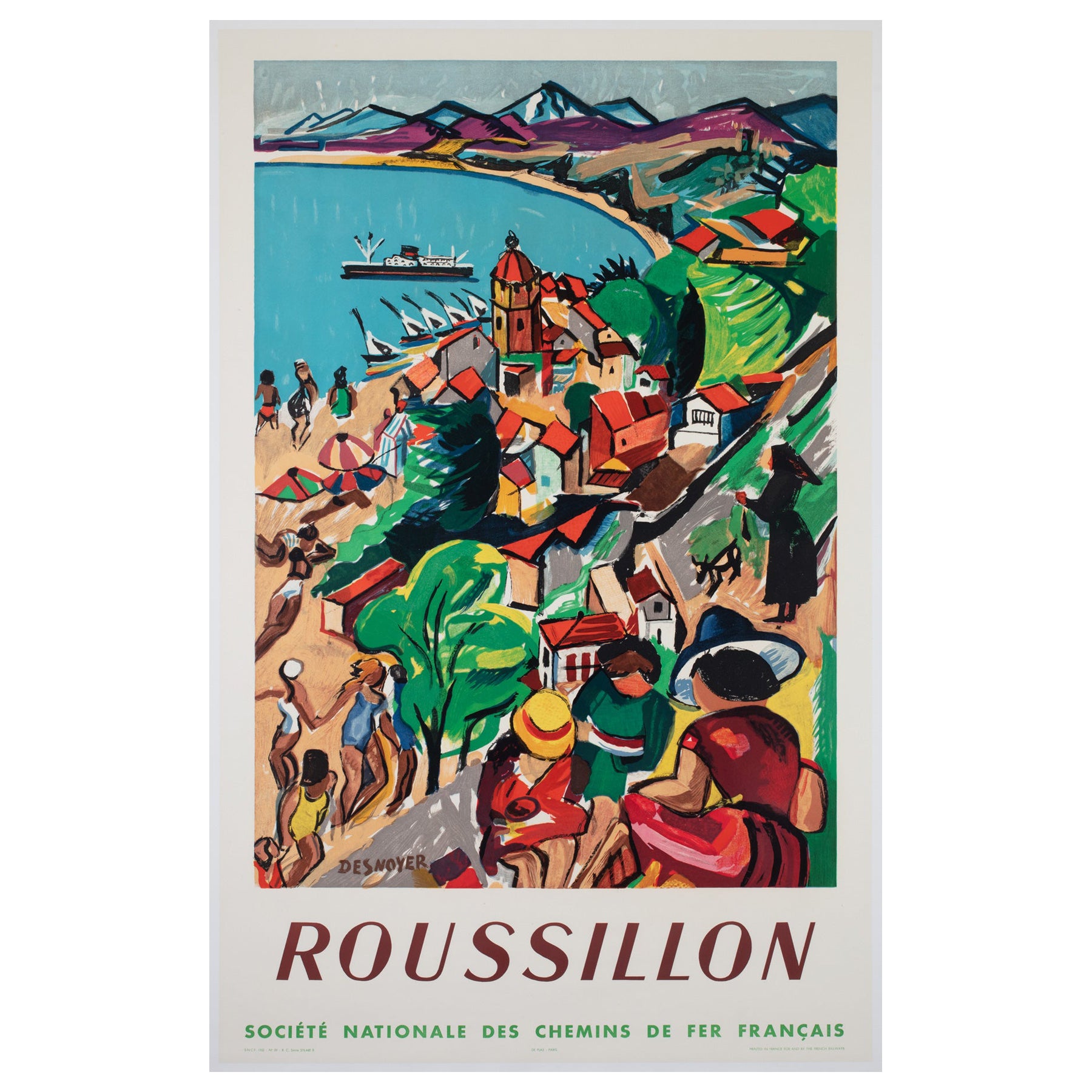 Roussillon 1952 SNCF French Railway Travel Advertising Poster, Desnoyer