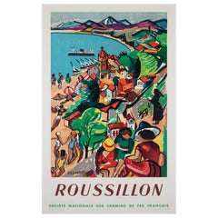 Vintage Roussillon 1952 SNCF French Railway Travel Advertising Poster, Desnoyer