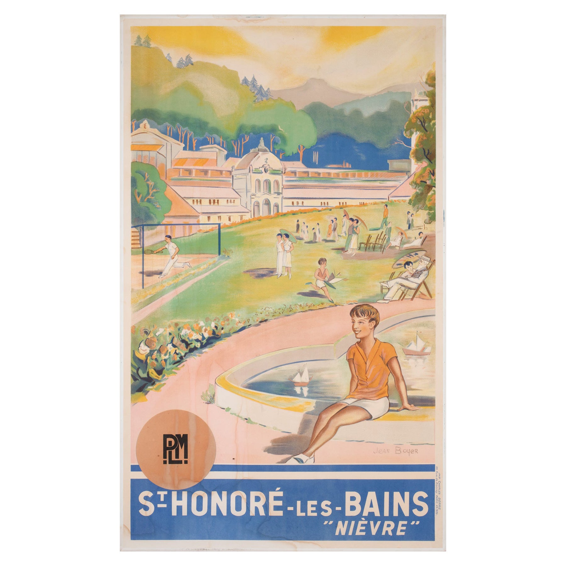 St Honore Les Bains 1935 French PLM Railway Travel Advertising Poster Jean Boyer For Sale