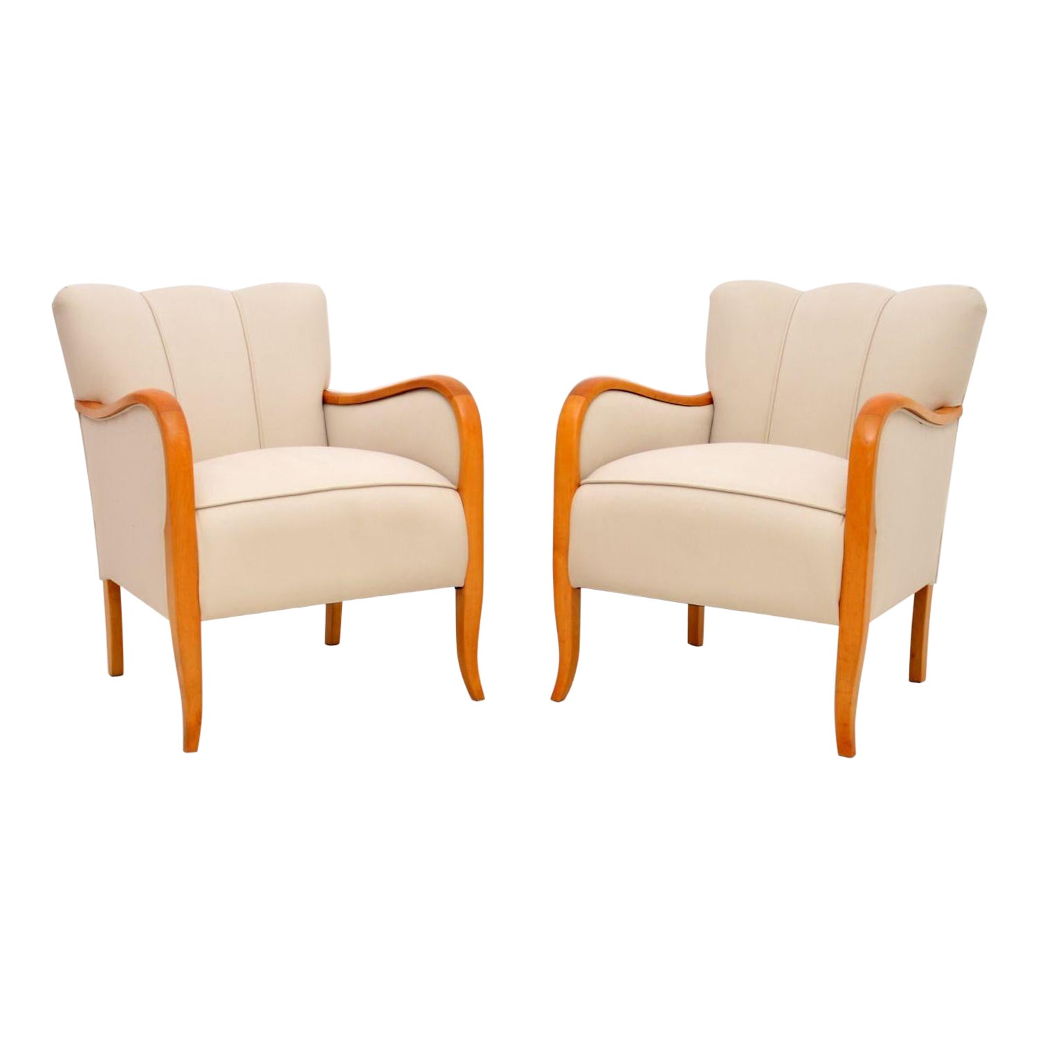 Pair of Art Deco Armchairs in Satin Birch For Sale