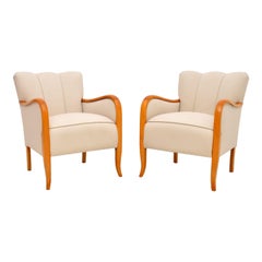 Antique Pair of Art Deco Armchairs in Satin Birch