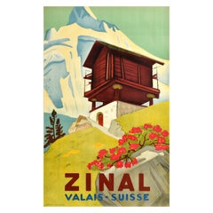 Original Vintage Travel Advertising Poster Zinal Valais Suisse Switzerland Swiss