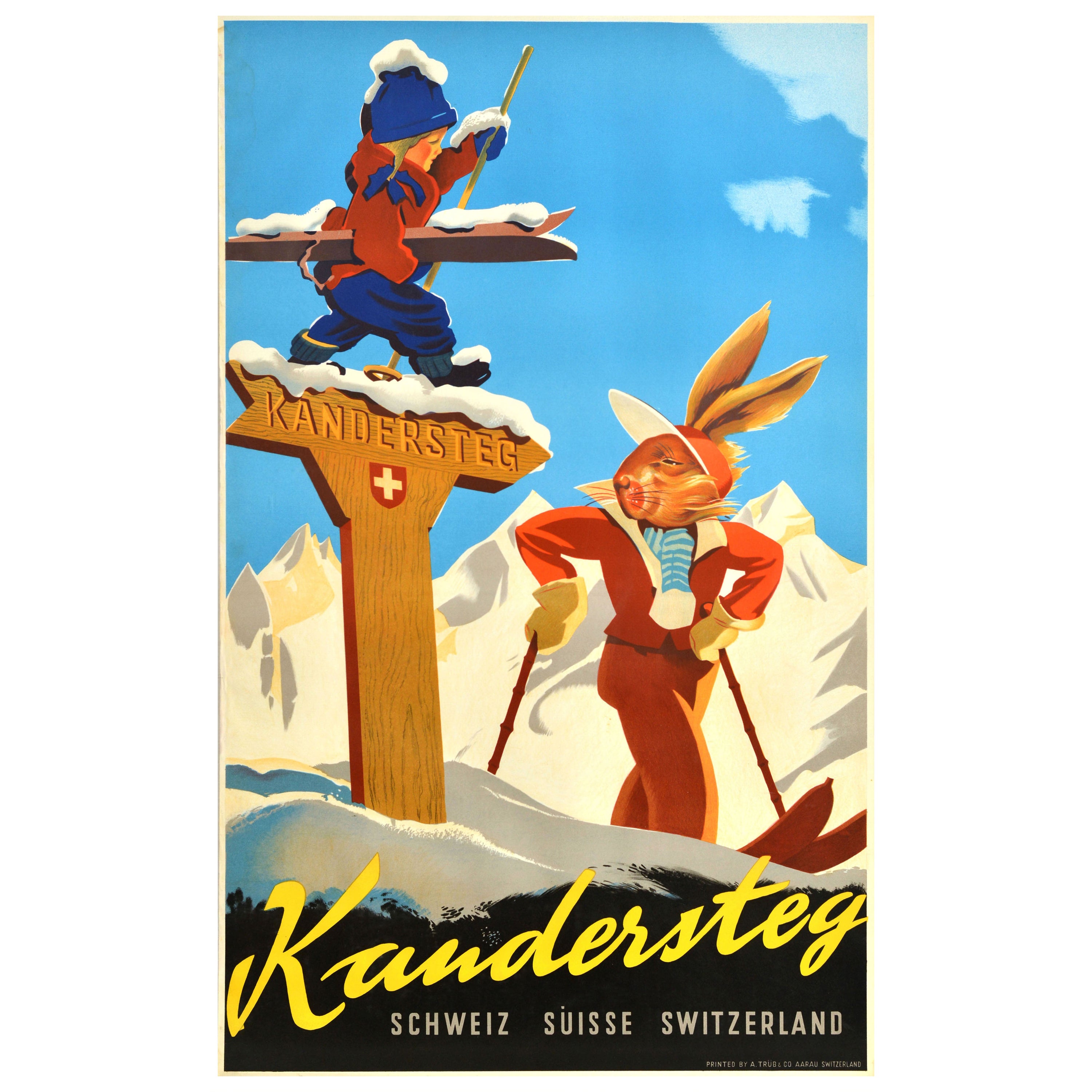 Original Vintage-Vintage-Wintersport-Poster, Kandersteg, Schweiz Suisse, Schweiz, Ski