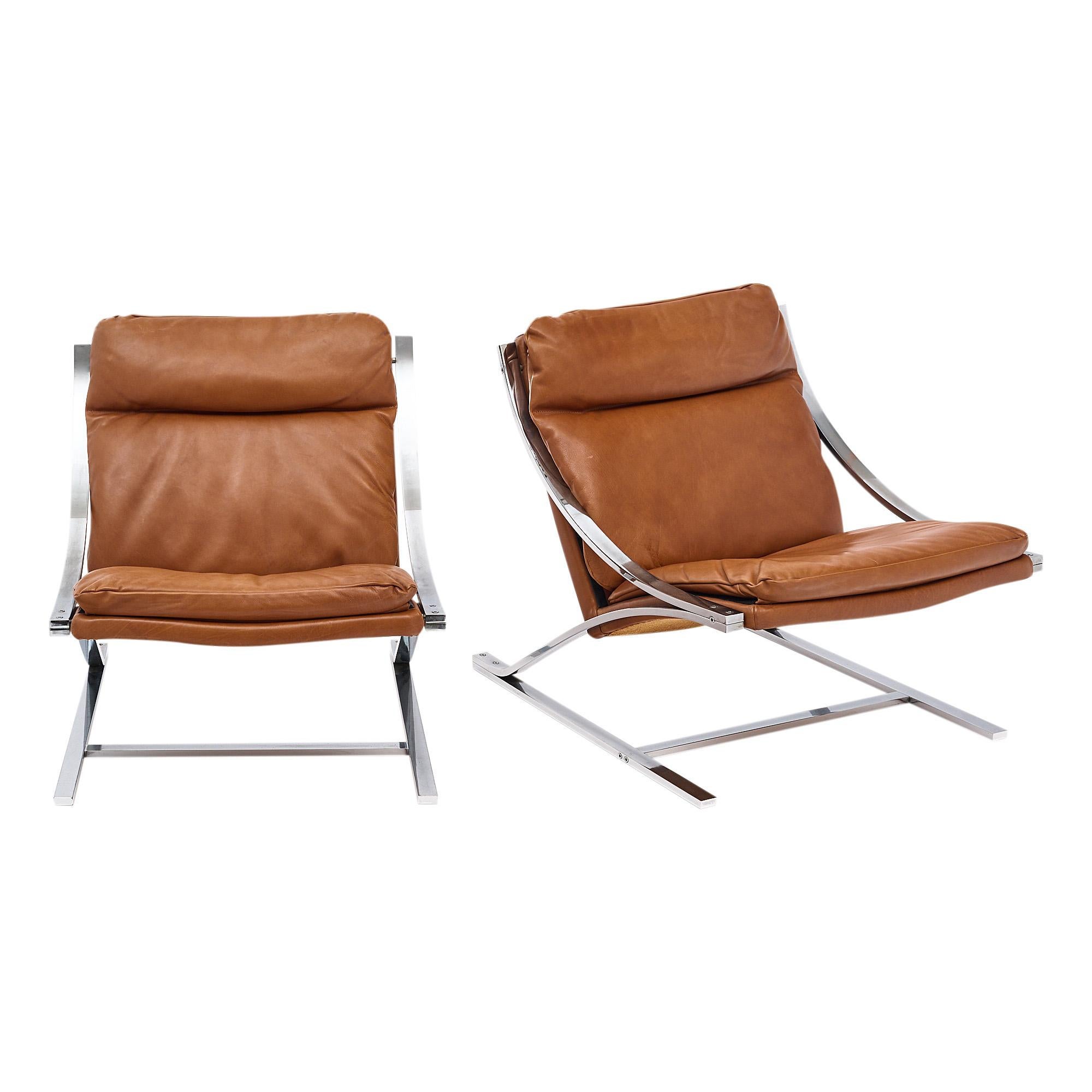 Vintage Leather Armchairs by Paul Tuttle for Strässle International  For Sale