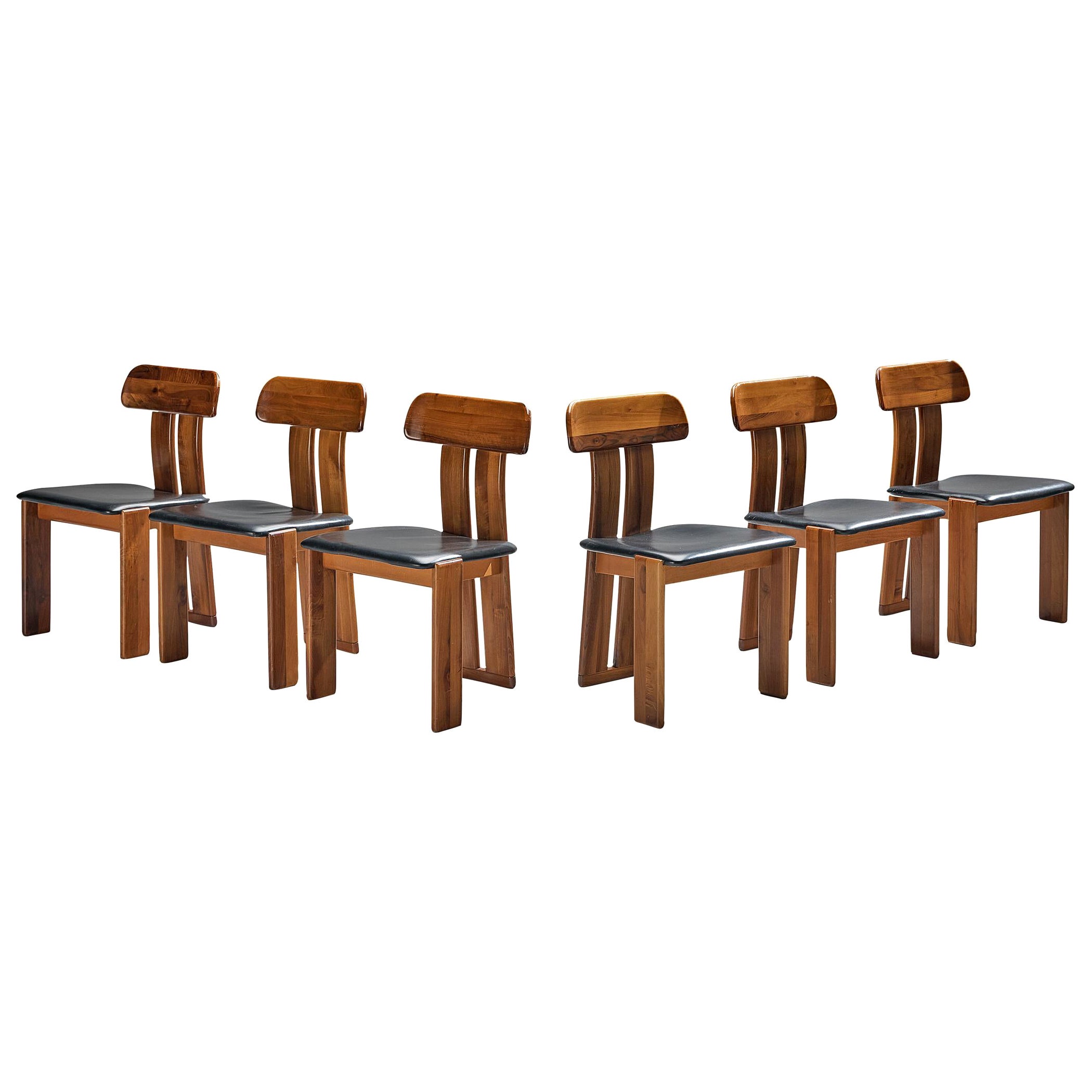 Mario Marenco for Mobil Girgi Set of Six Dining Chairs in Walnut  For Sale