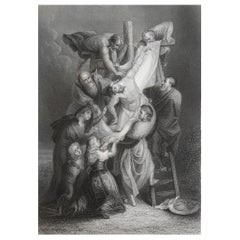 Original Antique Print After Rubens, Jesus Christ Descent from the Cross, C.1850