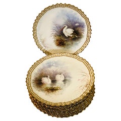Set of 11 Cauldon Plates Each Painted Exquisitely With a Different Bird 