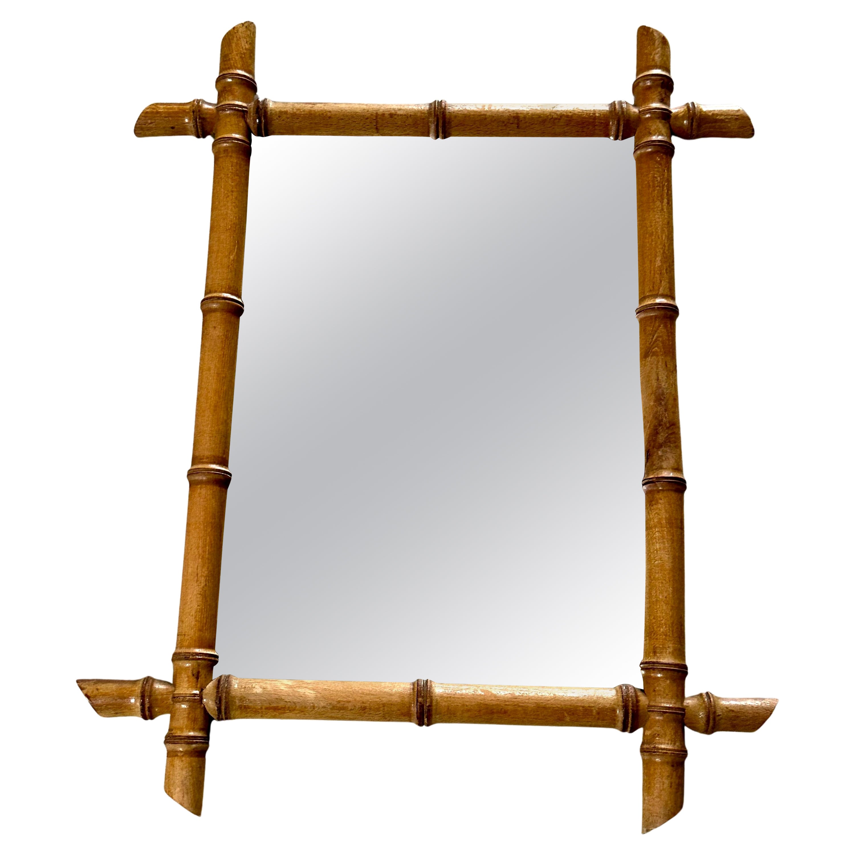 19th Century Faux Bamboo Wall Mirror, France 1890 For Sale