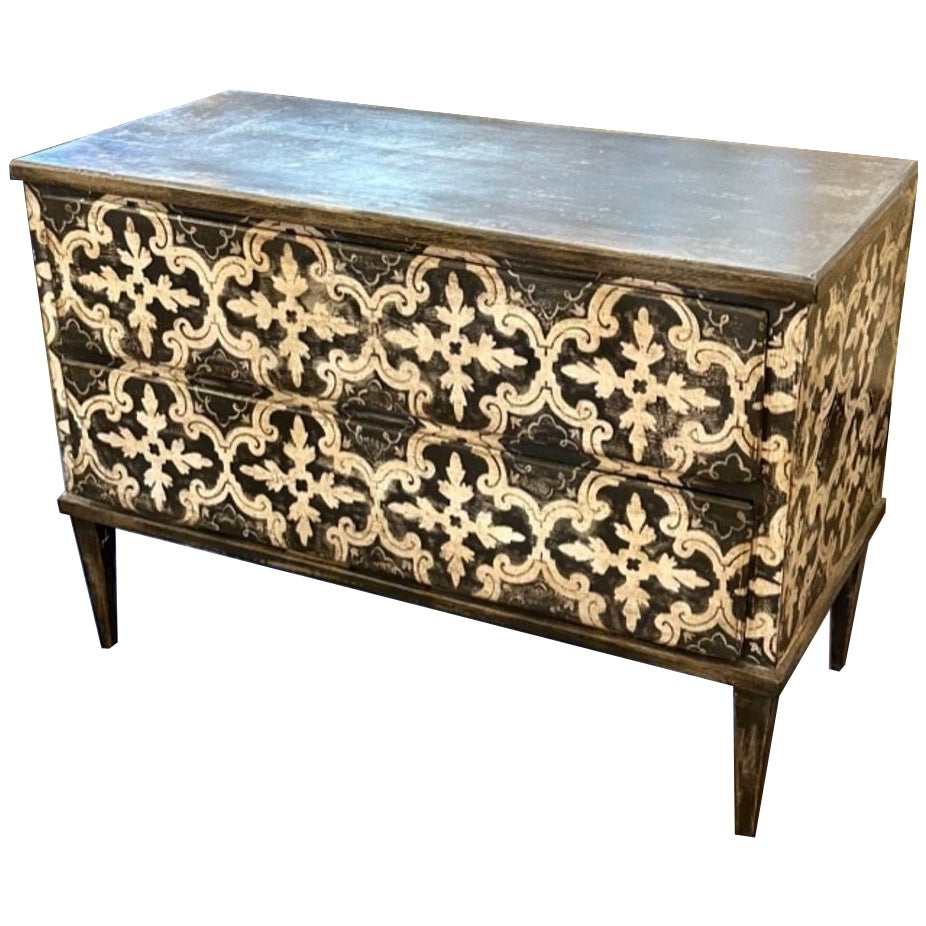 Italian Florentine Painted Black and White Commode For Sale