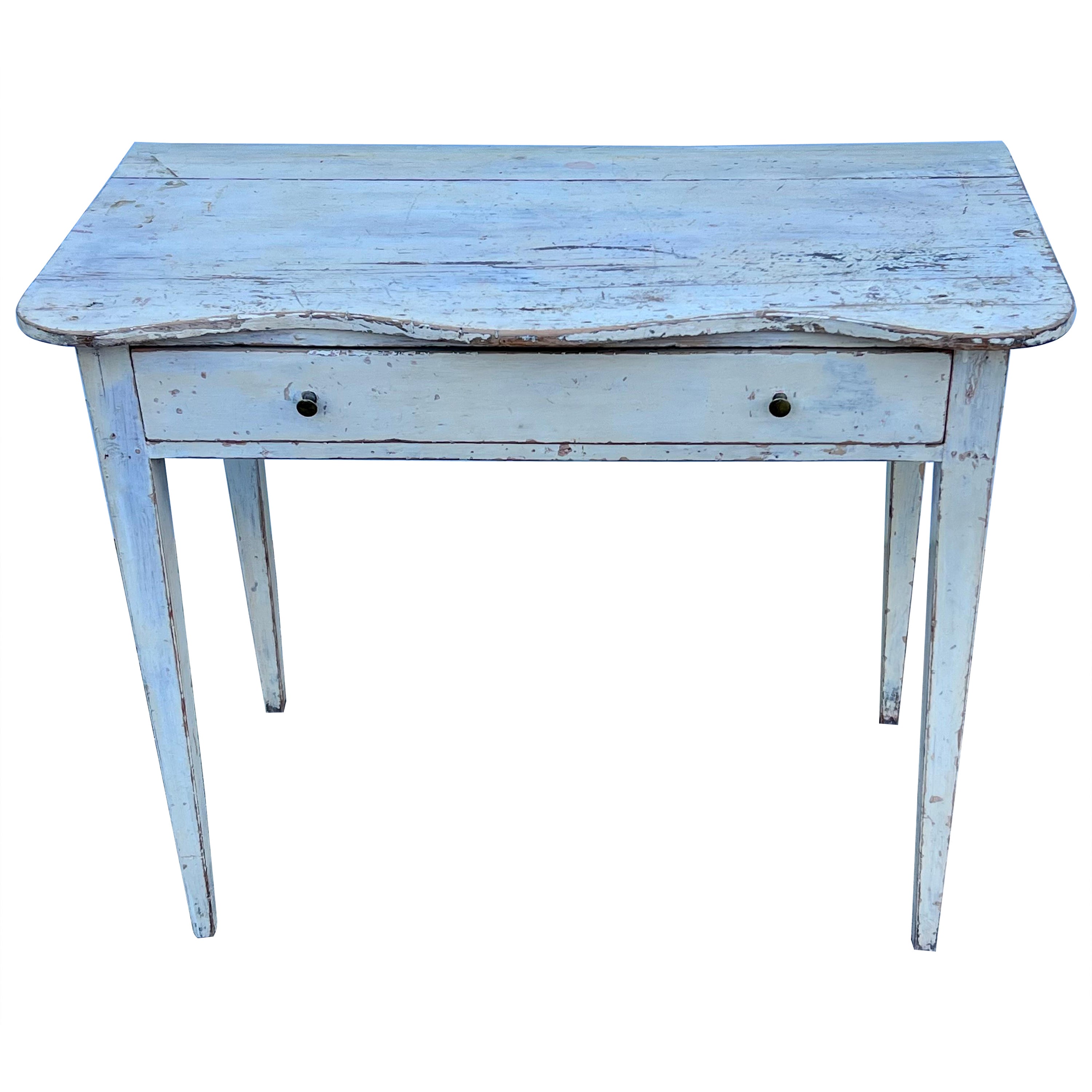 19th Century Pine Console Table in Original White Paint