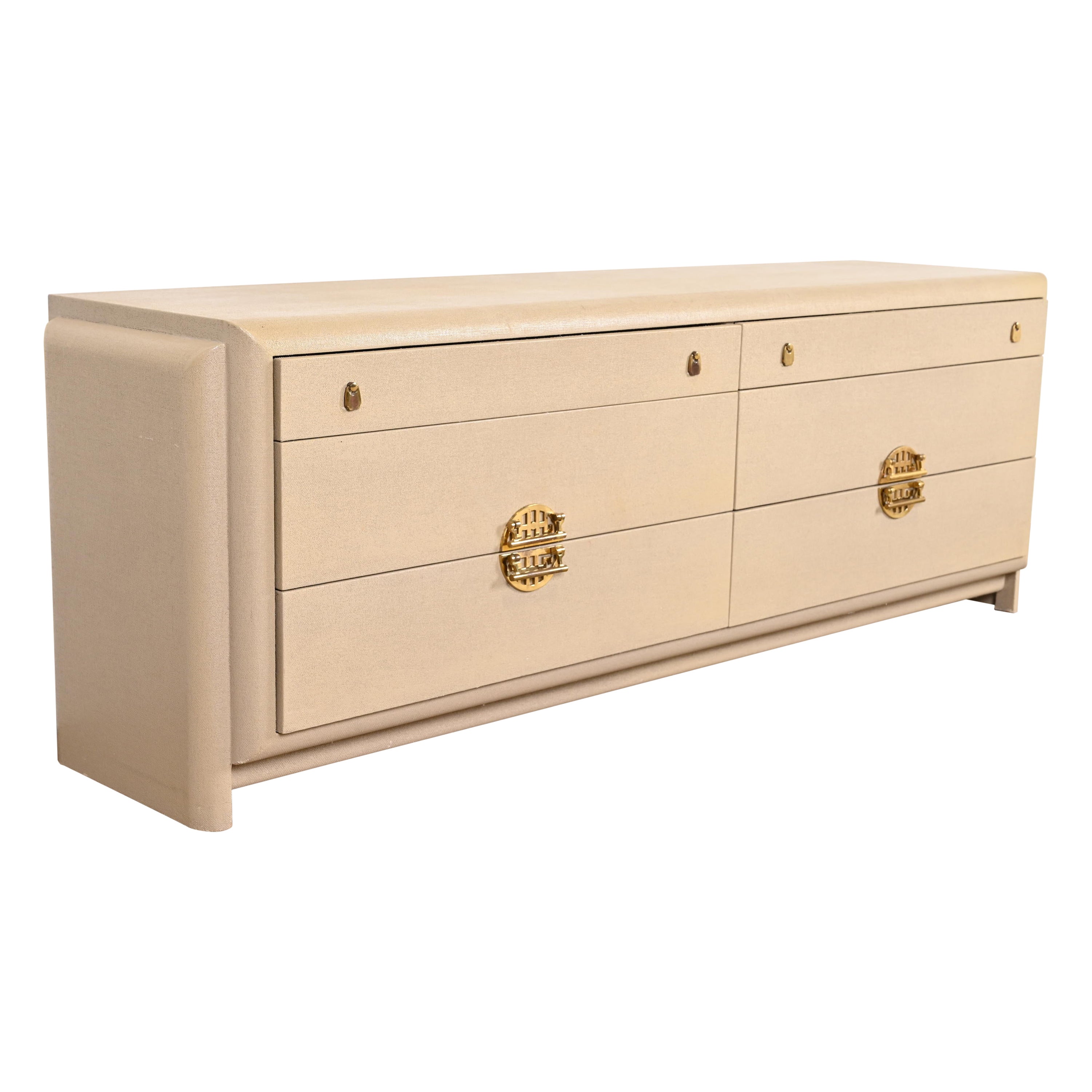 Romweber Hollywood Regency Chinoiserie Lacquered Grasscloth Dresser or Credenza For Sale