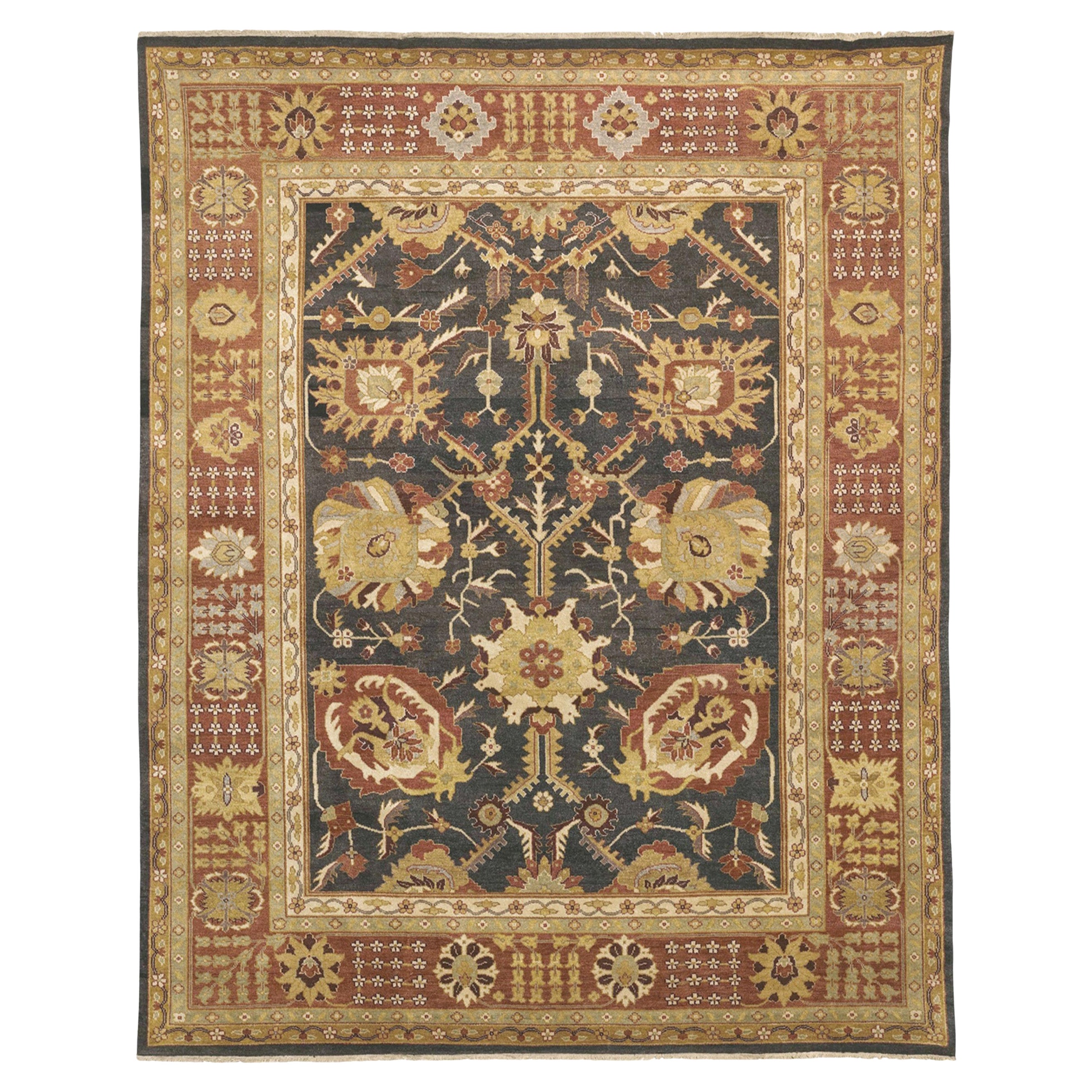 Luxury Traditional Hand-Knotted Tabriz Brown and Rust 16x28 Rug For Sale