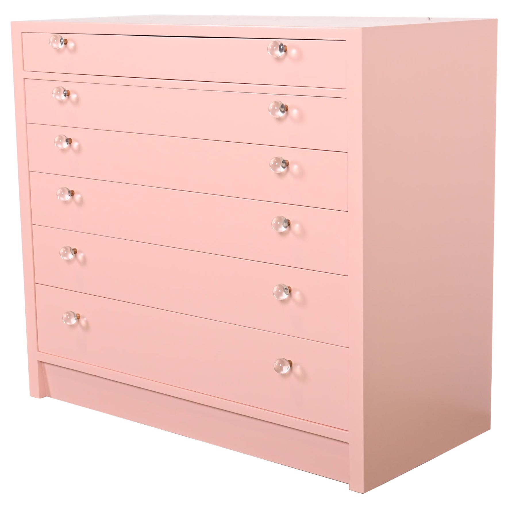 Edward Wormley for Dunbar Pink Lacquered Chest of Drawers, Newly Refinished For Sale