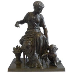 Antique French patinated bronze group of woman and cupid by Jean Jules Salmson