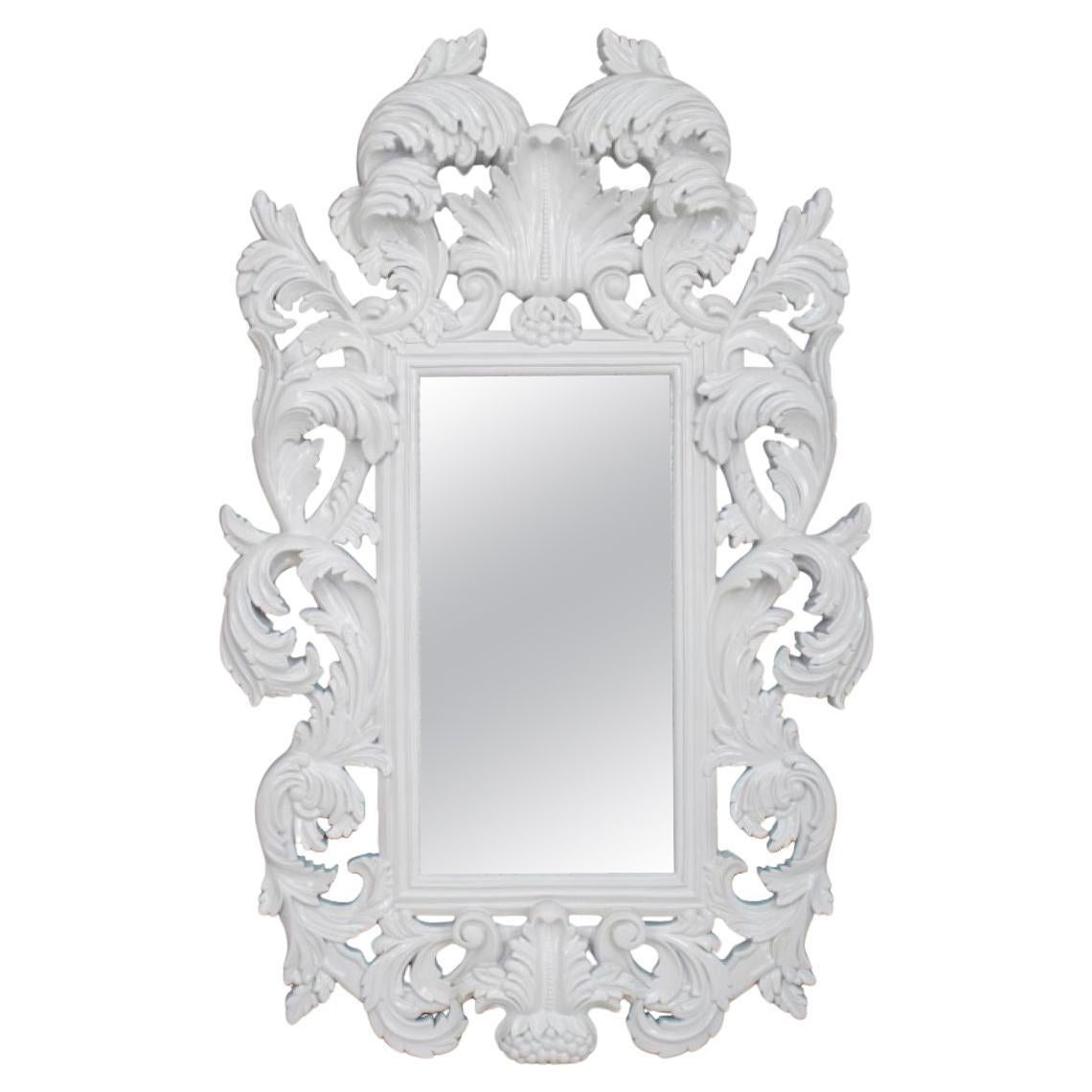 Rococo Revival White Lacquered Mirror For Sale
