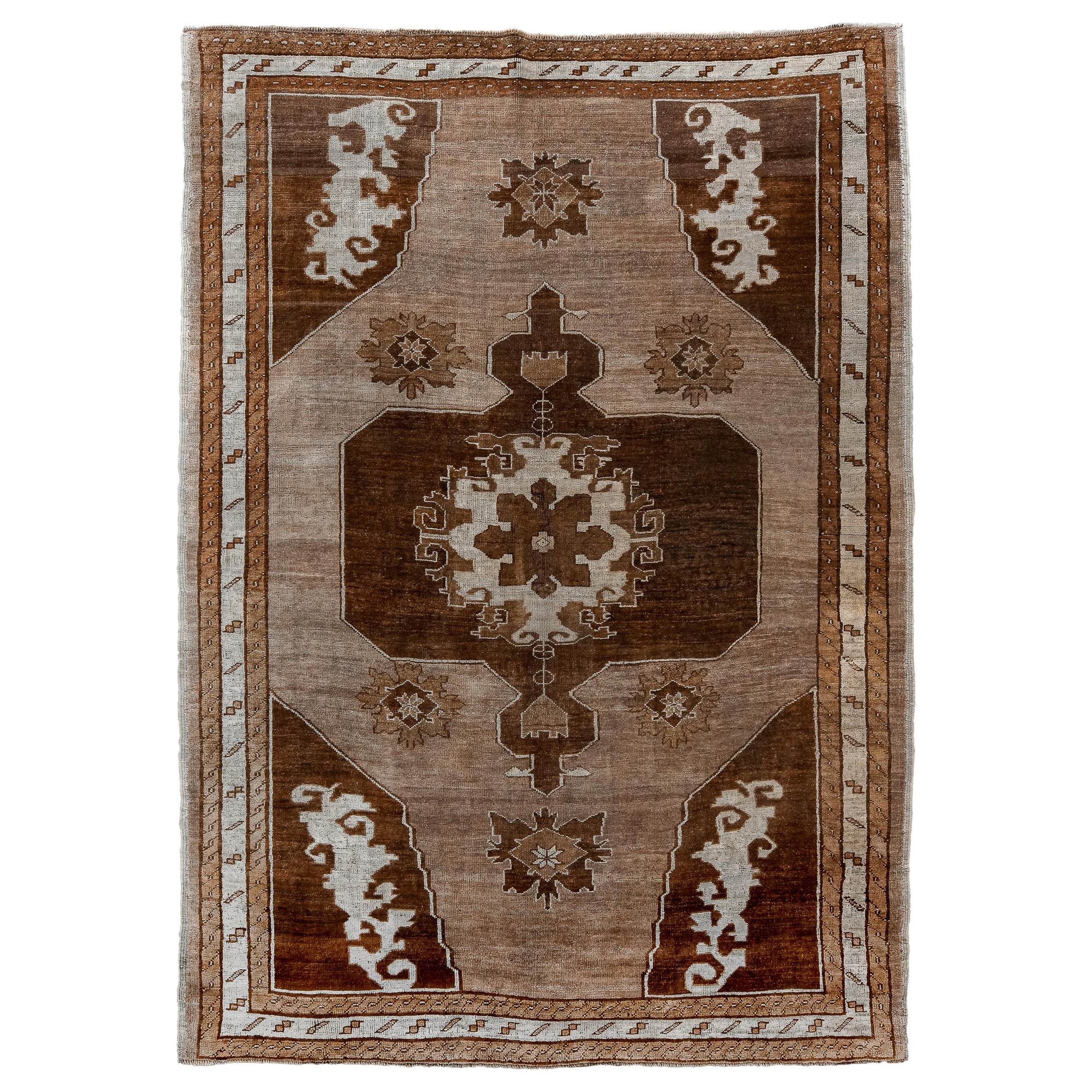 Vintage Kars Rug with Shades of Brown and Chocolate Brown Center Medallion