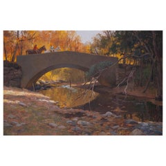 Signed Ken Gore Oil on Canvas Painting, "Riders on the Bridge"