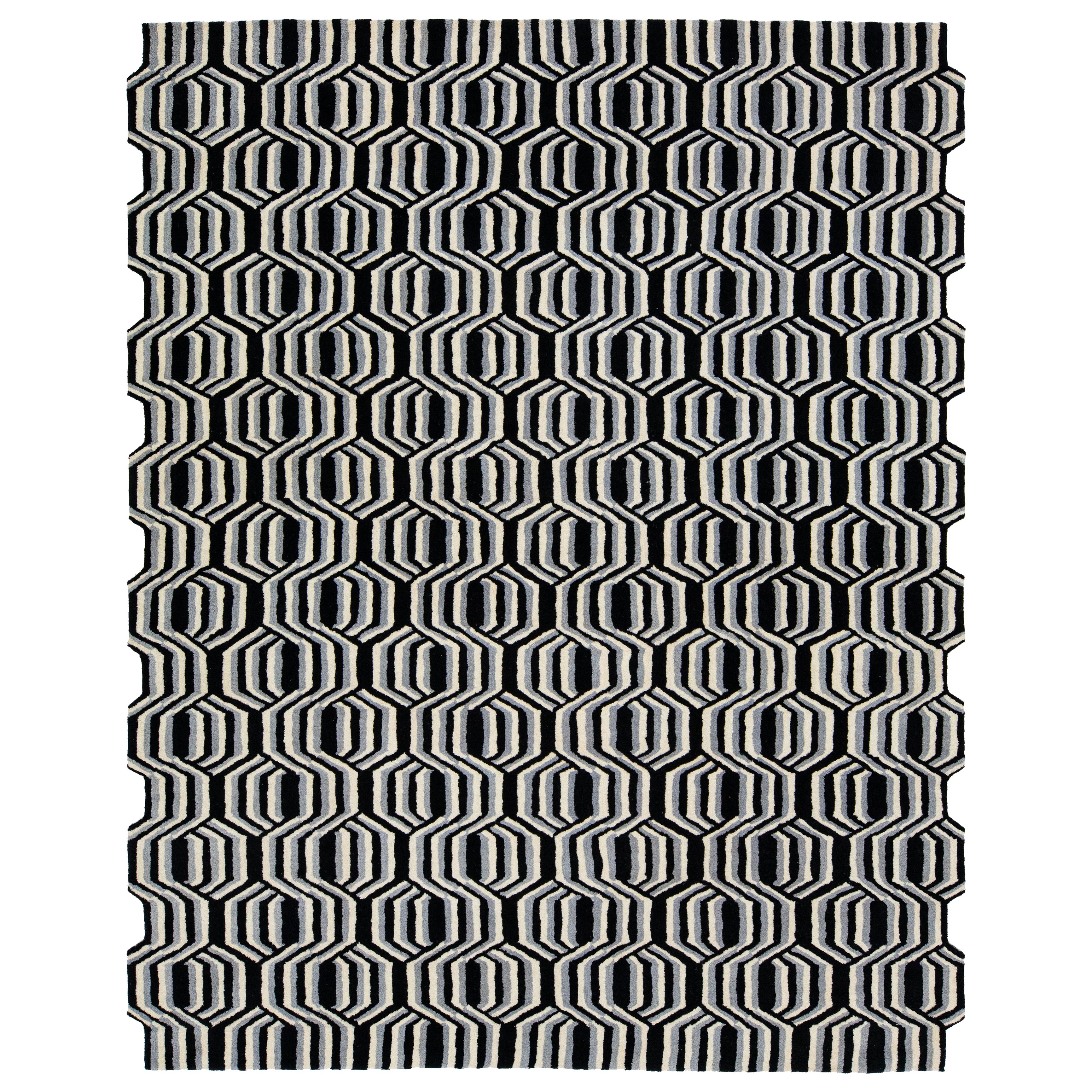 Hand-Tufted Modern Wool Rug with Freestyle’s Crisp Graphic Pattern By Apadana For Sale