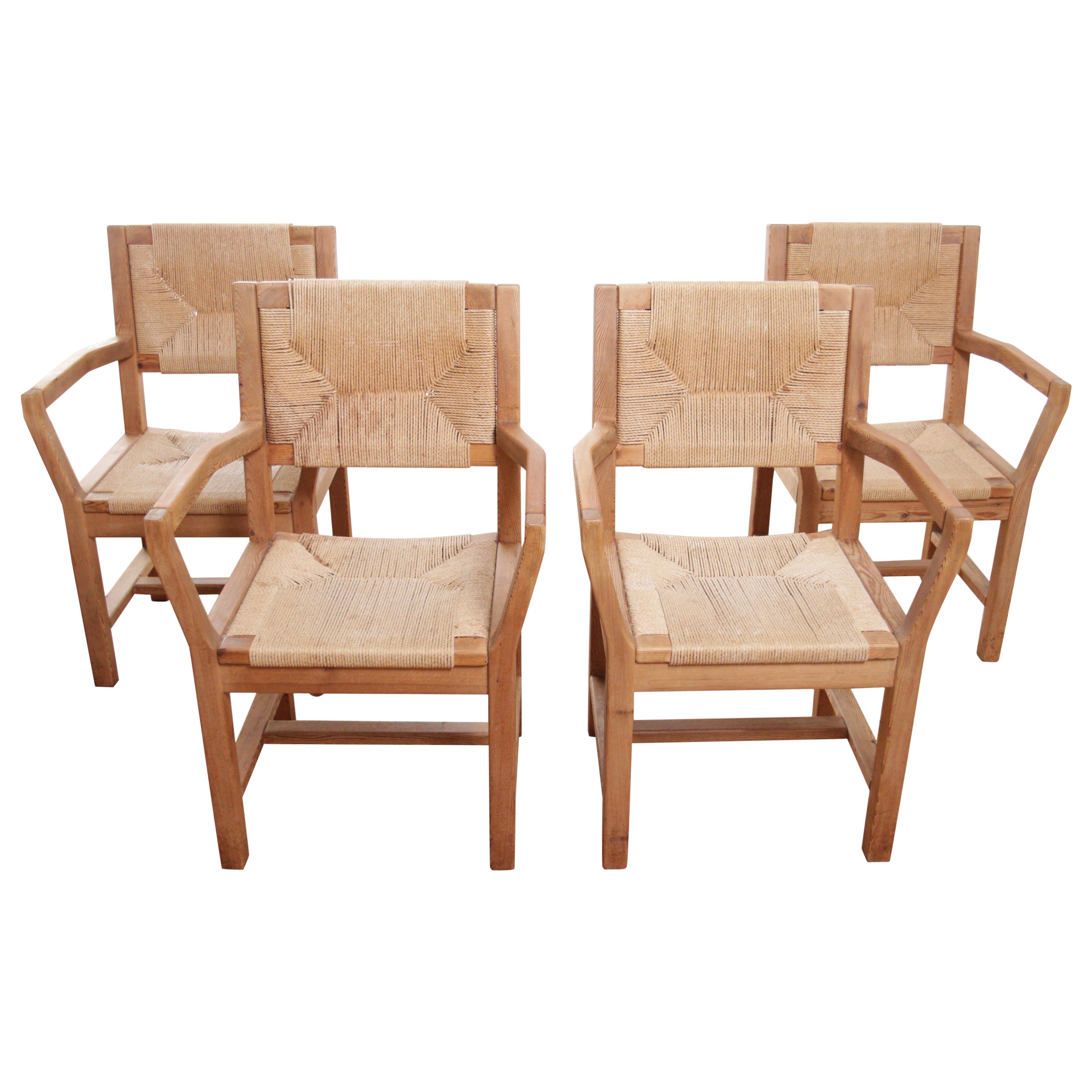 Set of Four Mid Century Tage Poulsen Modern Danish Dining Chairs  Papercord  For Sale