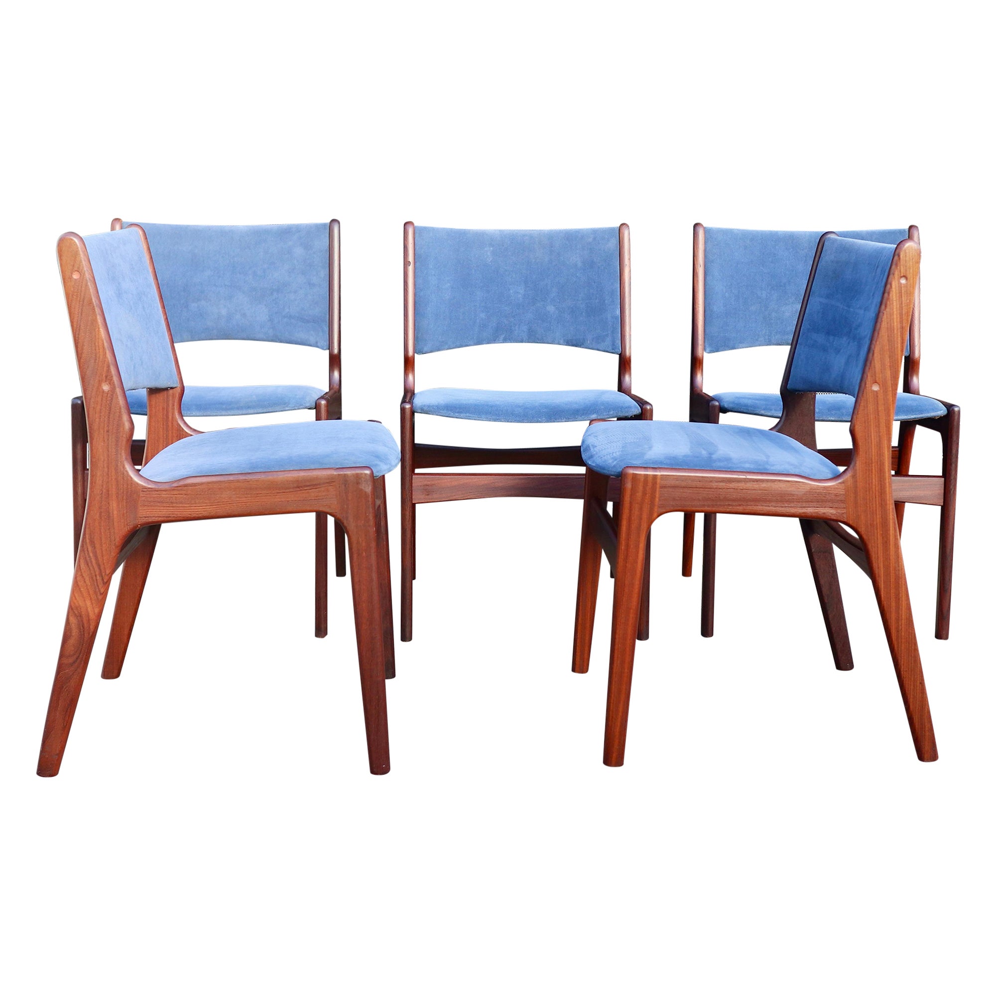 Cinco sillas de comedor danesas de teca Erik Buch "Model 89" de los años 60 
