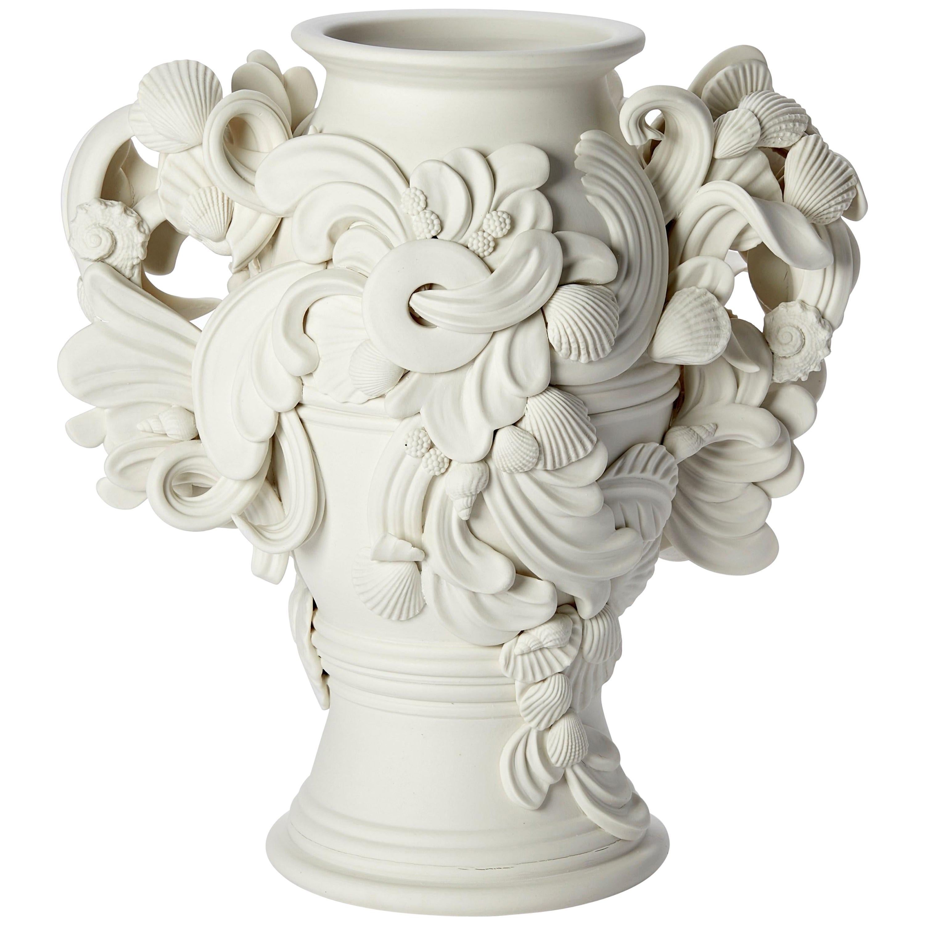 Rocaille IV, rococo inspired porcelain vessel with swirls & shells by Jo Taylor For Sale