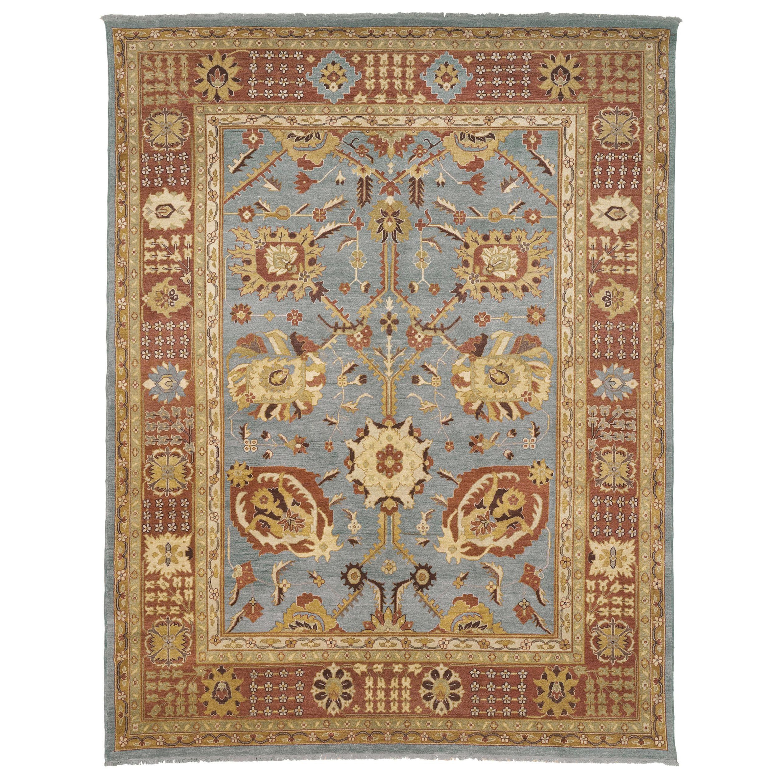 Luxury Traditional Hand-Knotted Tabriz Grey and Amber 14x26 Rug For Sale