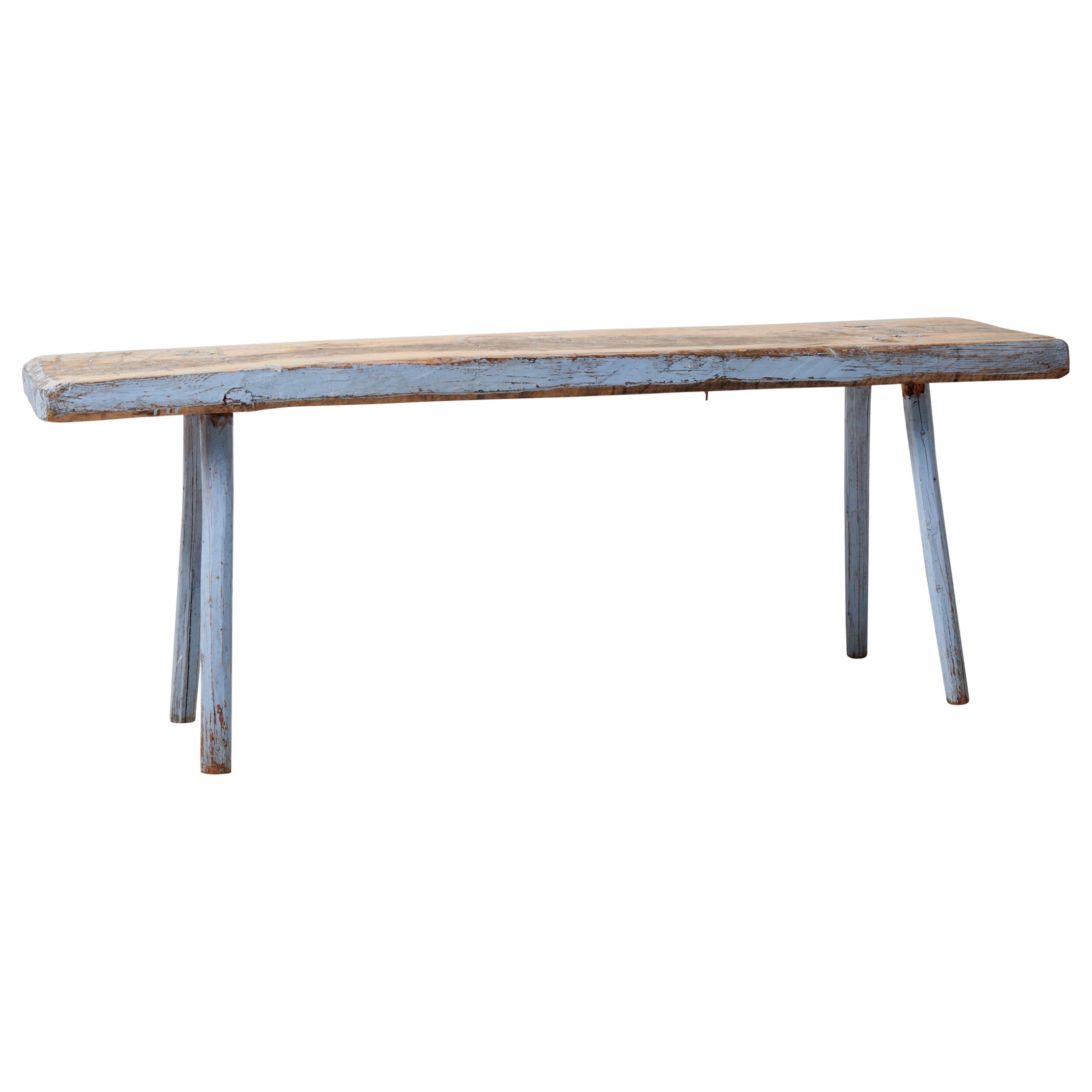 Antique Swedish Genuine Primitive Country House Blue Bench For Sale