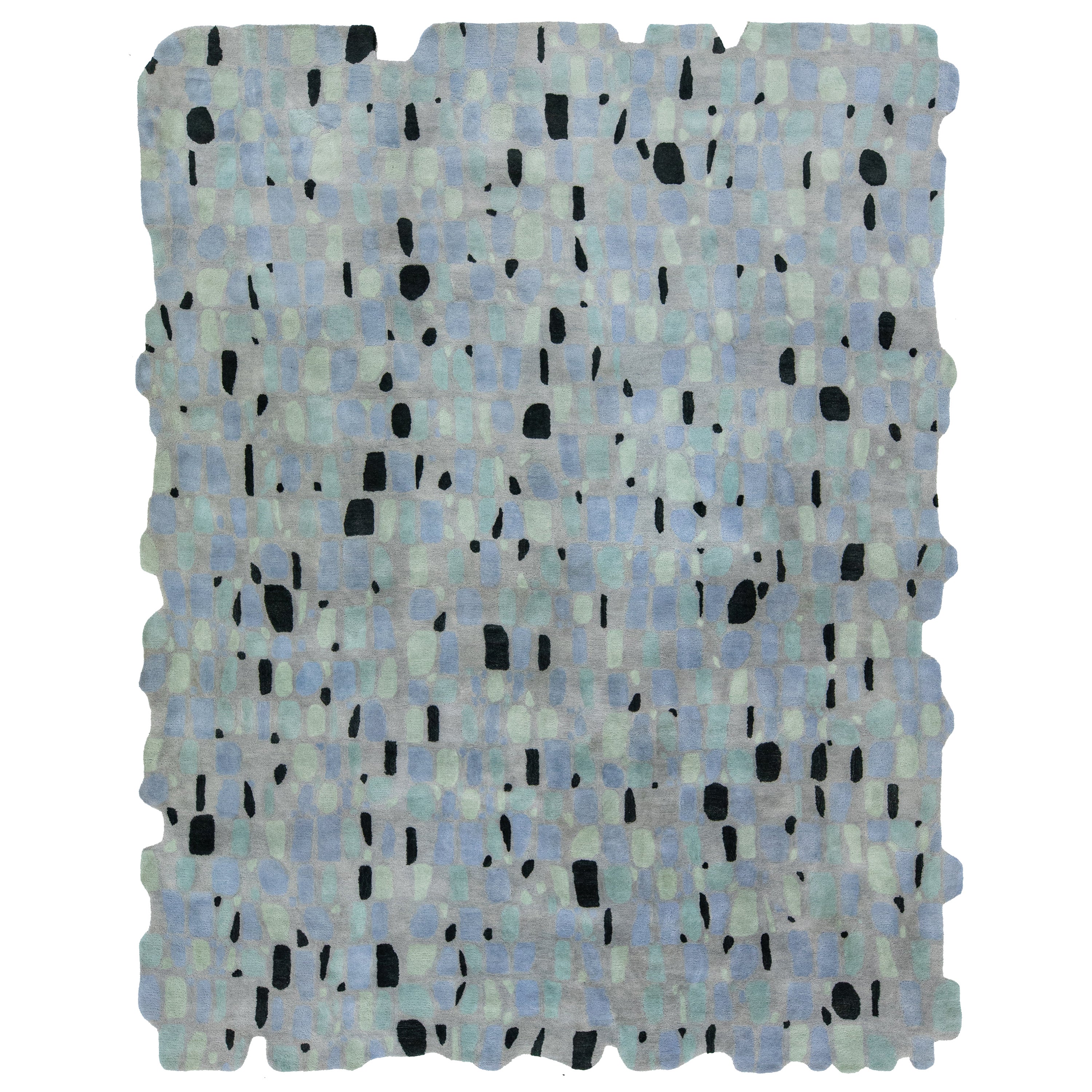 Grauer handgetufteter moderner Wollteppich mit abstraktem Muster von Apadana im Angebot