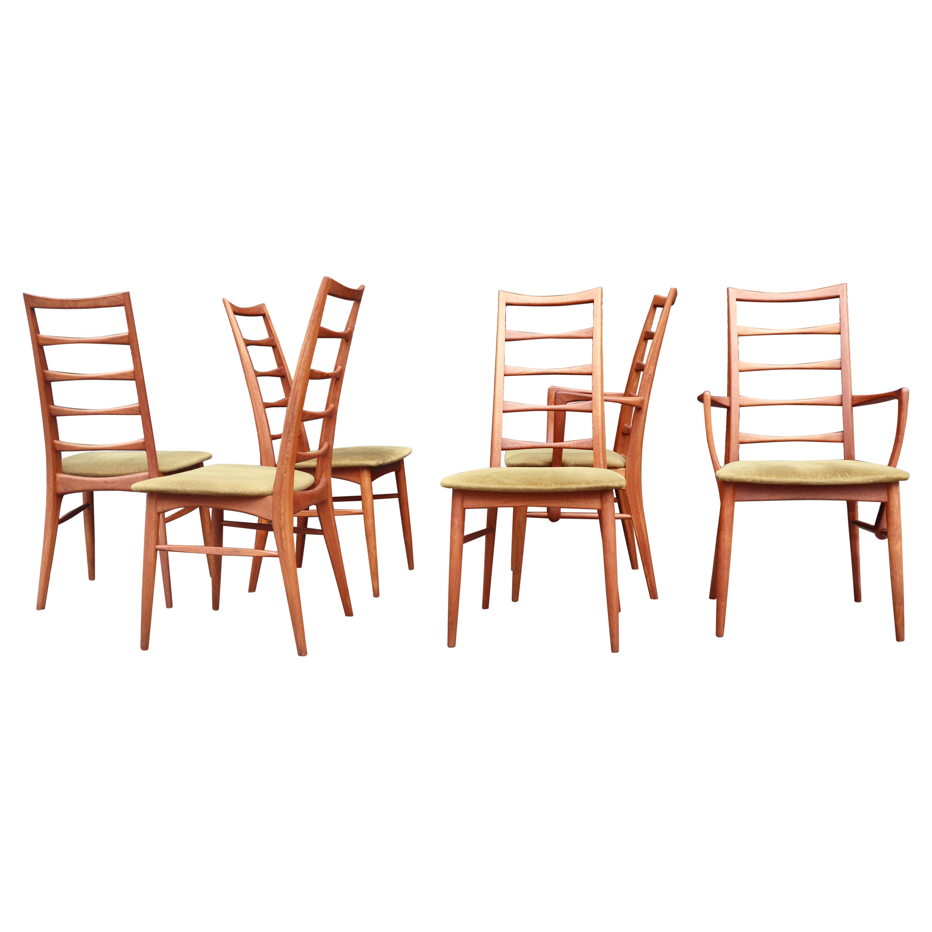 Seis sillas de comedor danesas de teca modelo "Lis" de los años 60, de Niels Koefoed para Hornslet 