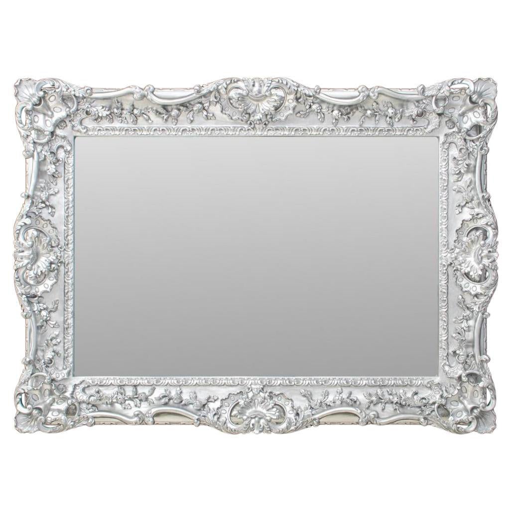 French Louis XV Rococo Style Silvered Wood Mirror For Sale