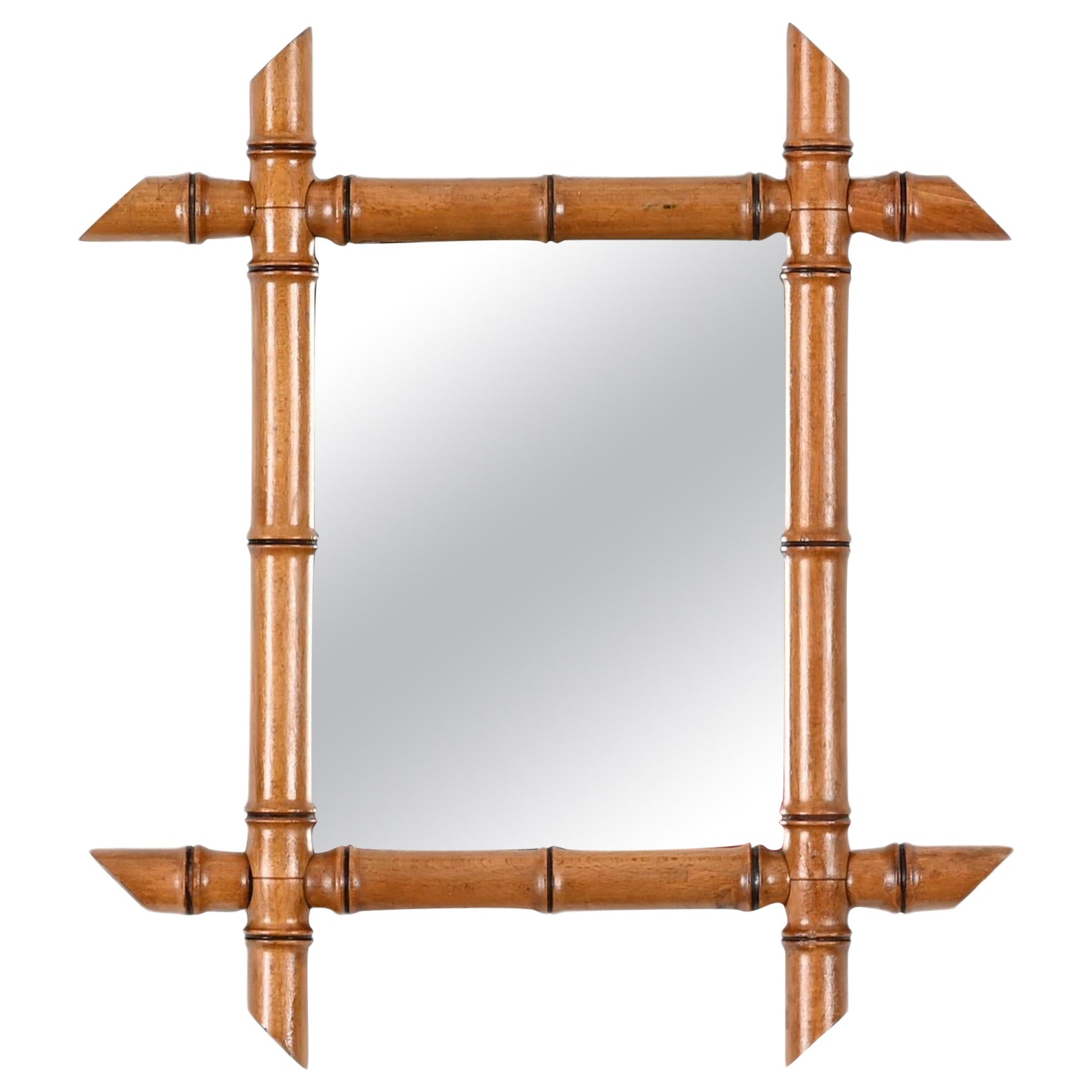 Early 20th Century French Mirror with Beech Faux Bamboo Frame For Sale