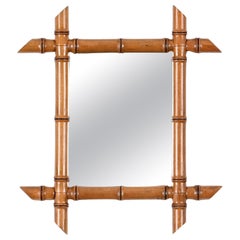 Antique Early 20th Century French Mirror with Beech Faux Bamboo Frame