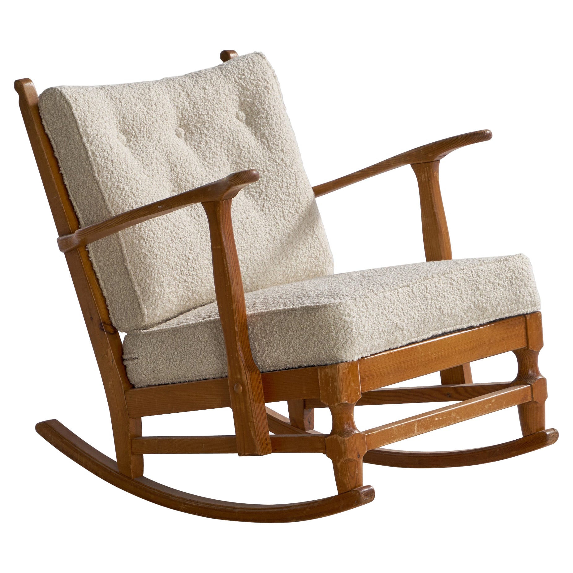 Göperts möbler, "Åre" Rocking Chair, Pine, Fabric, Sweden, 1940s