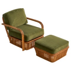 Paul Frankl, Lounge Chair w Ottoman, Bamboo, Velvet, USA, 1940s