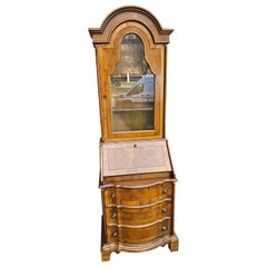 Antique Italian Biedermeier Style Mixed Fruitwood Two-Part Secretary Bookcase Cabinet