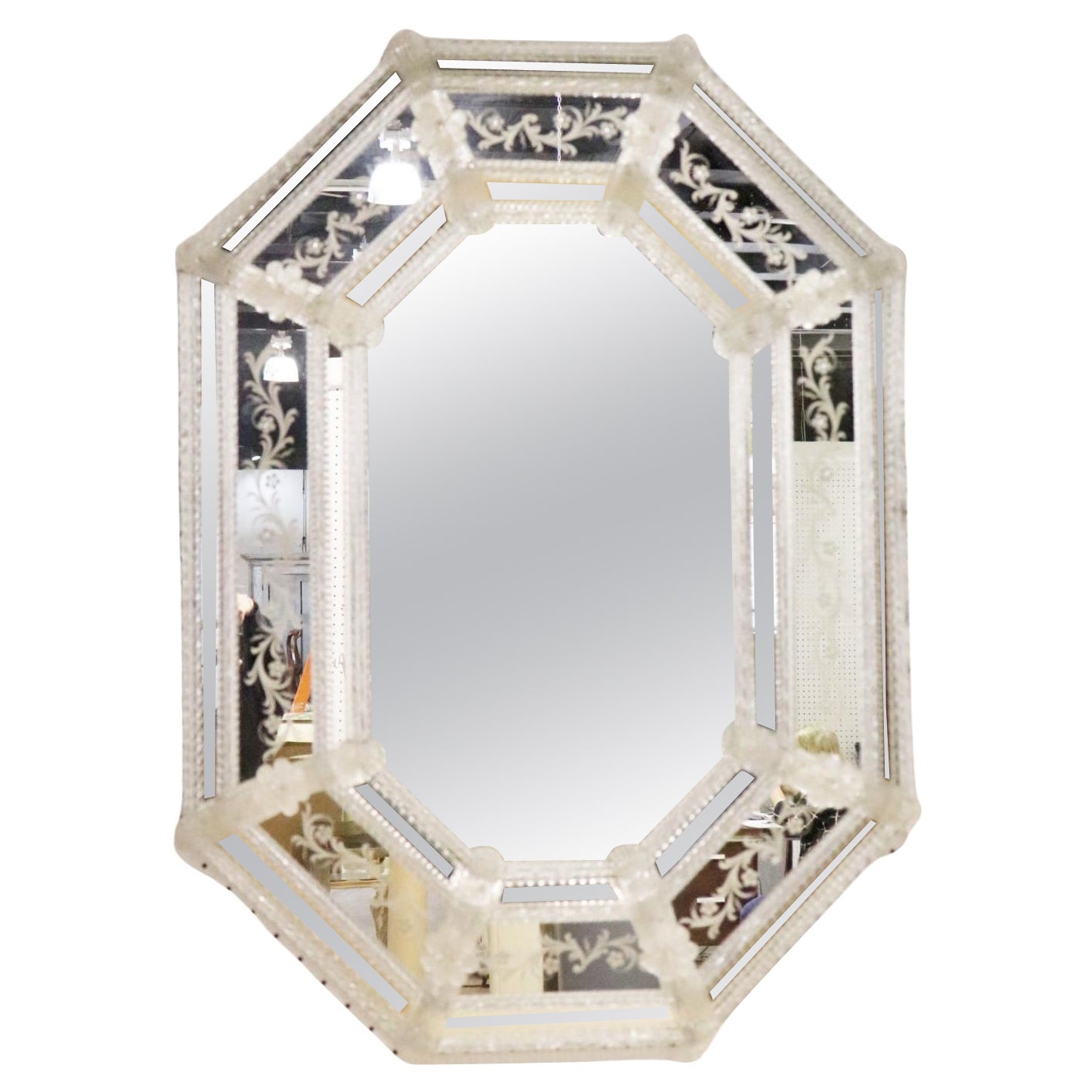 Gorgeous Vintage Italian Murano Glass Venetian Octagonal Mirror 