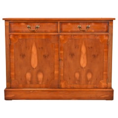Retro English Georgian Yew Wood Bar Cabinet in the Manner of Baker Furniture