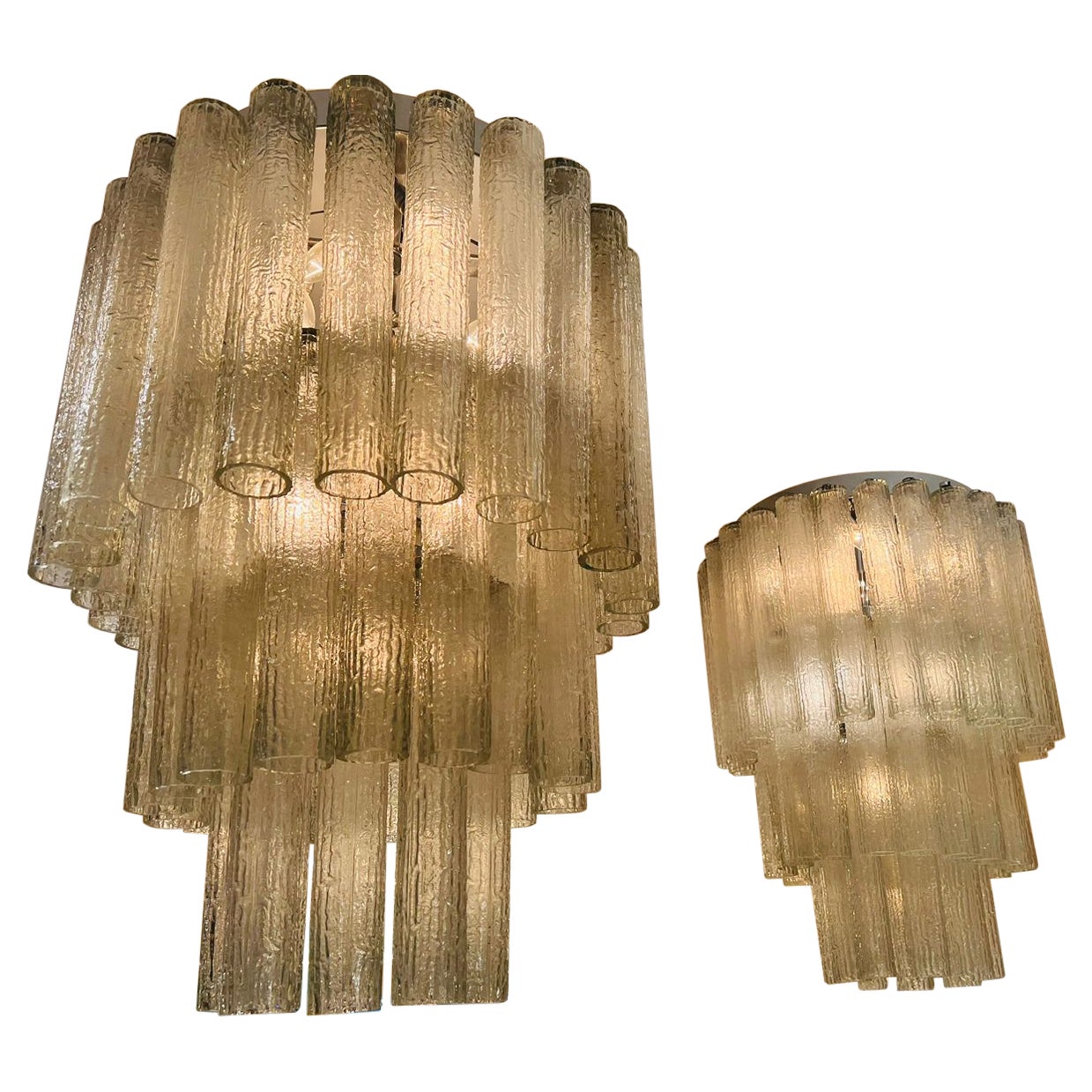 Pair of chandeliers Venini Murano glass circa 1950  For Sale