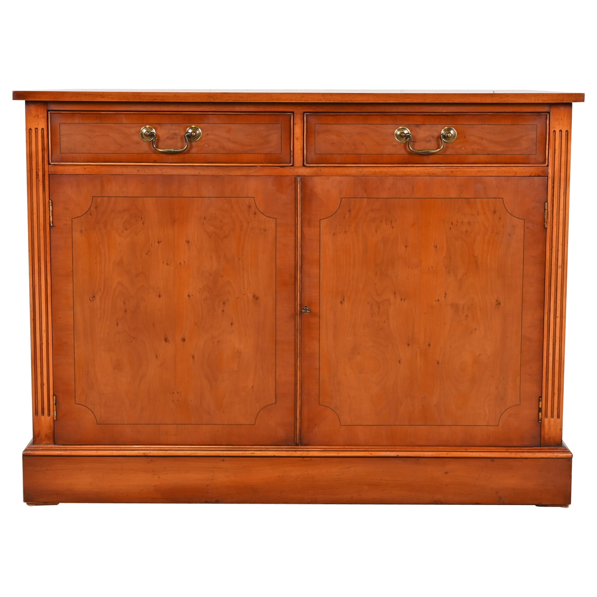English Georgian Yew Wood Bar Cabinet in the Manner of Baker Furniture