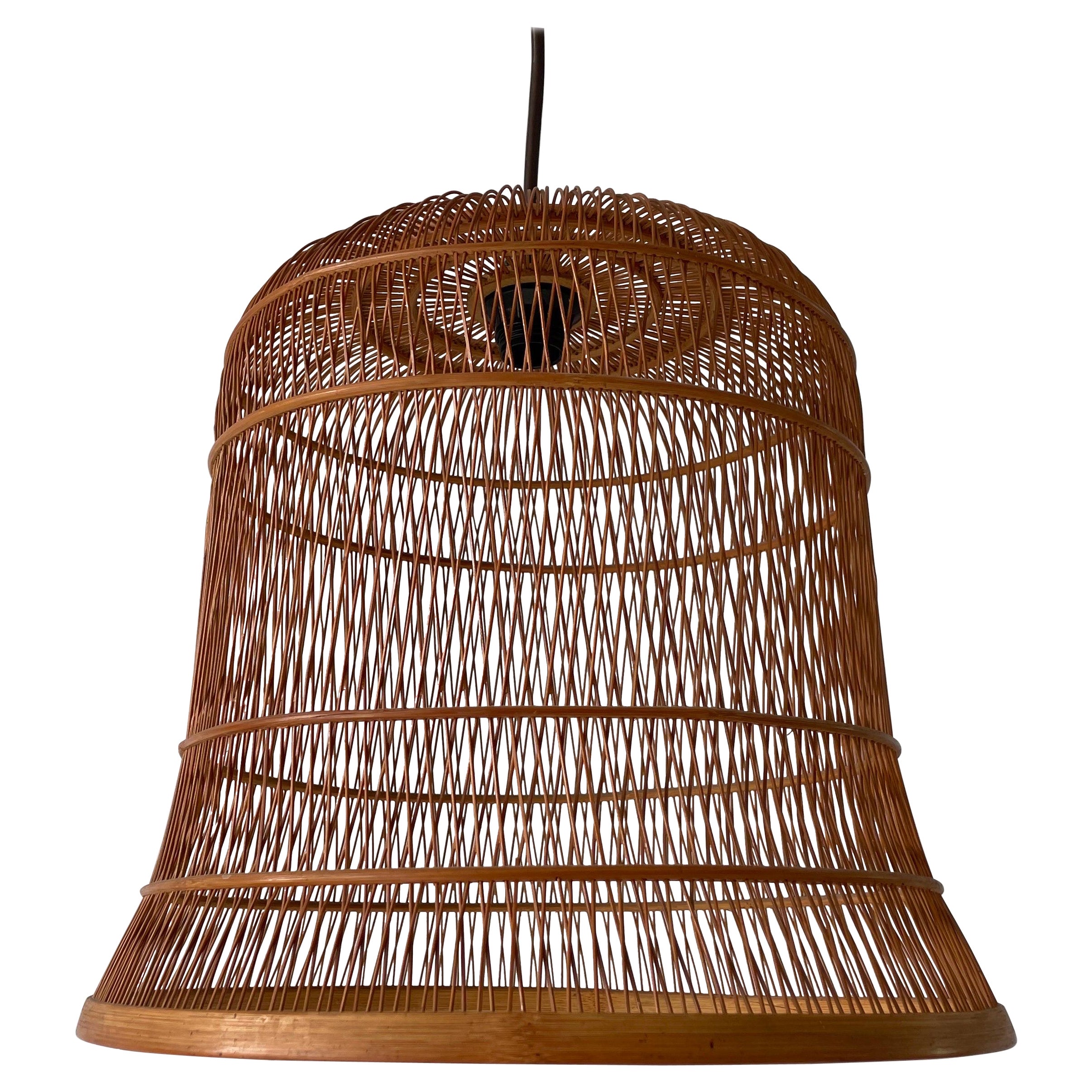 Unique Danish Cage Design Wood Pendant Lamp, 1960s, Denmark For Sale