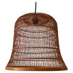 Unique Danish Cage Design Wood Pendant Lamp, 1960s, Denmark