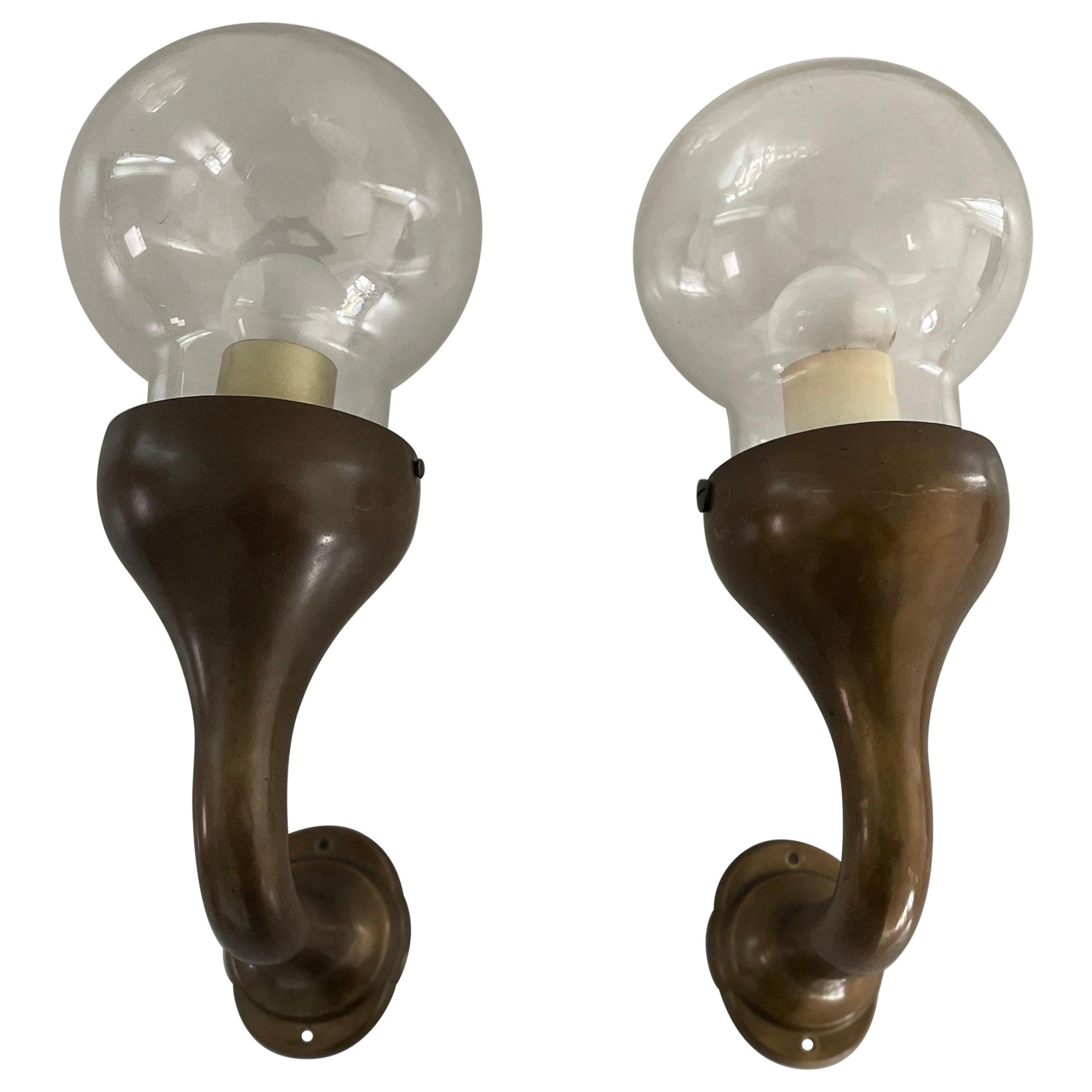Modernist Glass and Bronze Body Pair of Sconces, 1960s, Italy For Sale