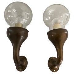 Vintage Modernist Glass and Bronze Body Pair of Sconces, 1960s, Italy