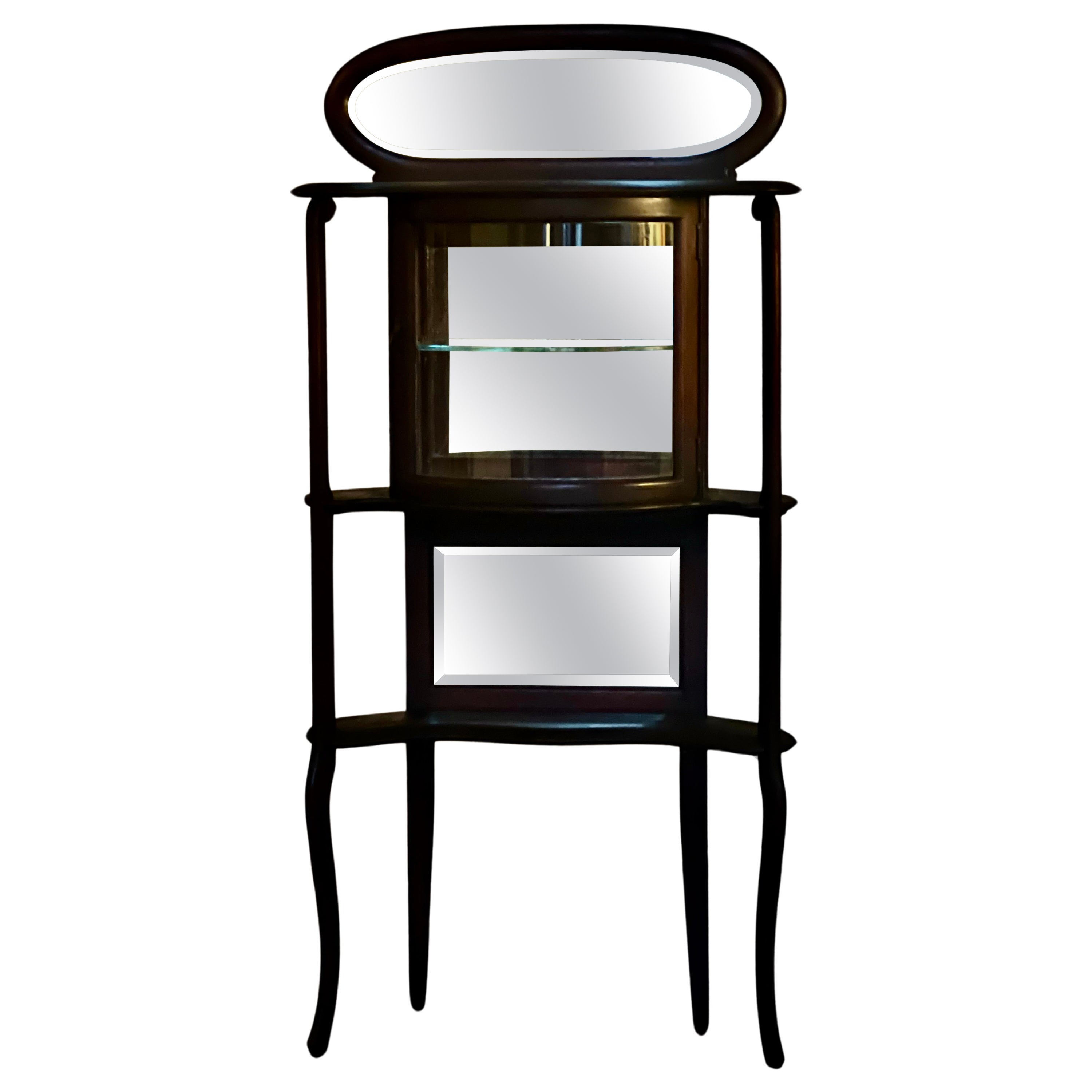 Antique American Art Nouveau Small Mirrored Étagère with Curio Cabinet For Sale