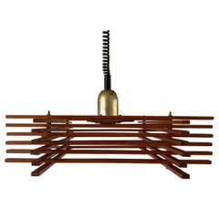Mid Century Modern Adjustable Wood Large Ceiling Lamp by Esperia, 1960s, Italy