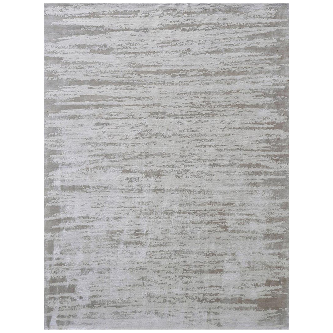 "Santa Fe - Silver + Cream" /  9' x 12' / Hand-Knotted Wool + Silk Rug For Sale