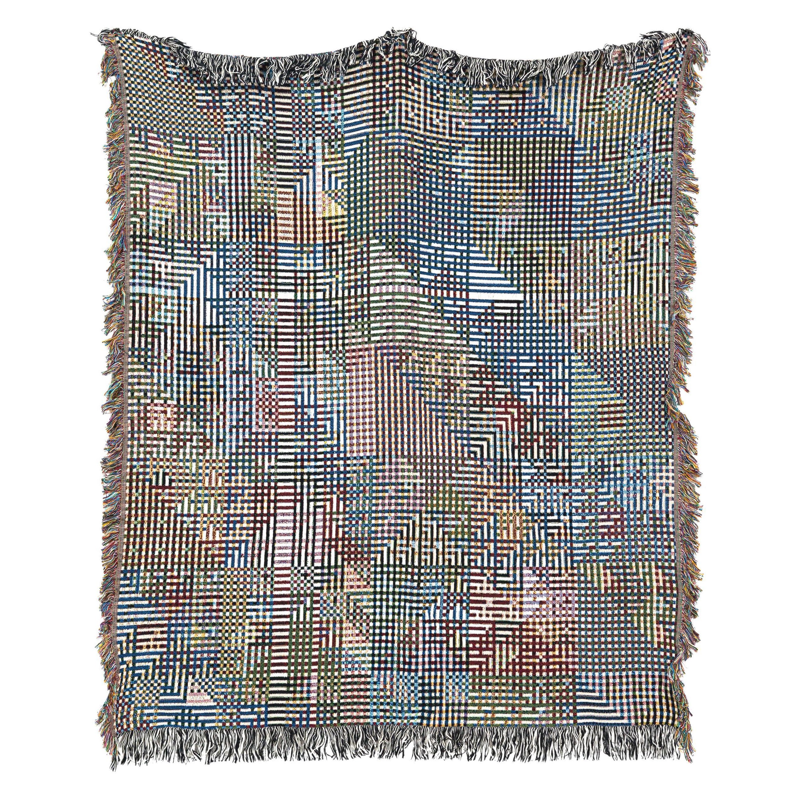 Bit Map 01, Luft Tanaka, Mehrfarbige Throw-Deckendecke aus gewebter Baumwolle mit grafischem Druck, 60"x80" im Angebot