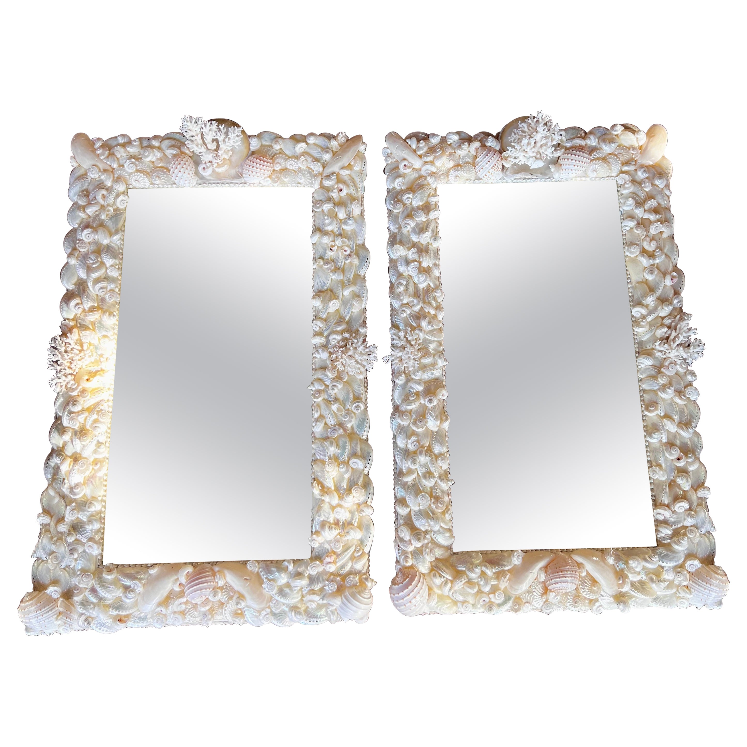 Shell Mirrors, Matching Pair, White